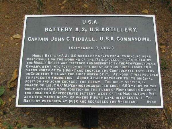 BATTERY A, 2ND U.S. ARTILLERY WAR MEMORIAL PLAQUE