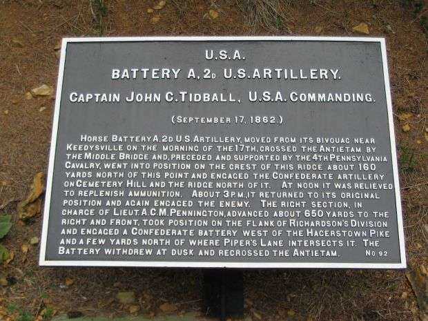 BATTERY A, 2ND U.S. ARTILLERY WAR MEMORIAL PLAQUE