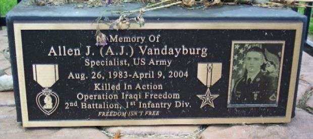 ALLEN J. (A.J.) VANDAYBURG BATTLEFIELD CROSS MEMORIAL PLAQUE