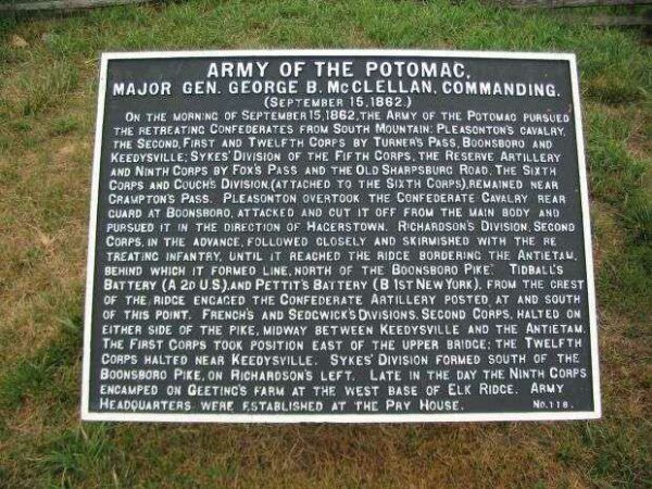 ARMY OF THE POTOMAC WAR MEMORIAL PLAQUE