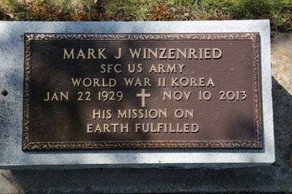 MARK J WINZENRIED MEMORIAL CEMETERY STONE