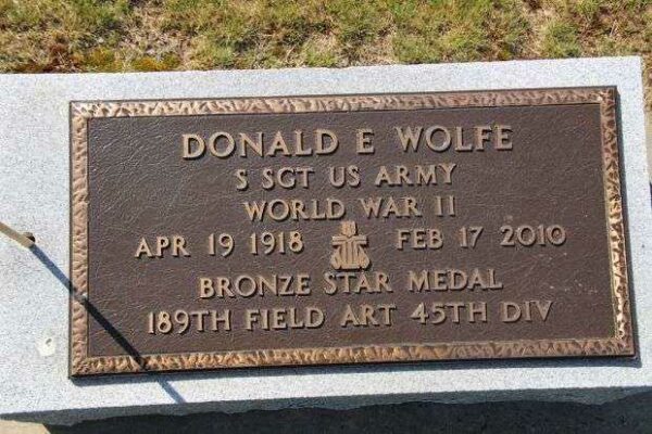 DONALD E WOLFE MEMORIAL CEMETERY STONE