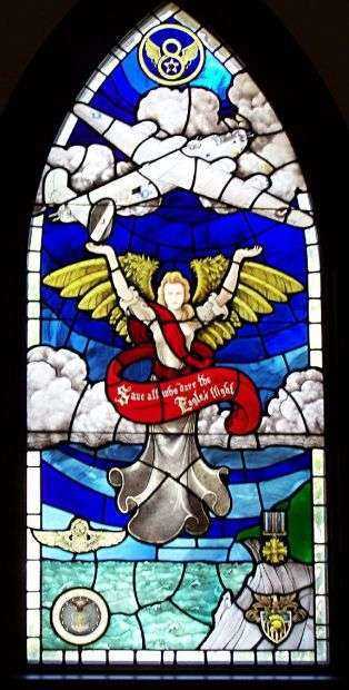 “SAVE ALL WHO DARE THE EAGLES FLIGHT” WAR MEMORIAL STAINED GLASS WINDOW