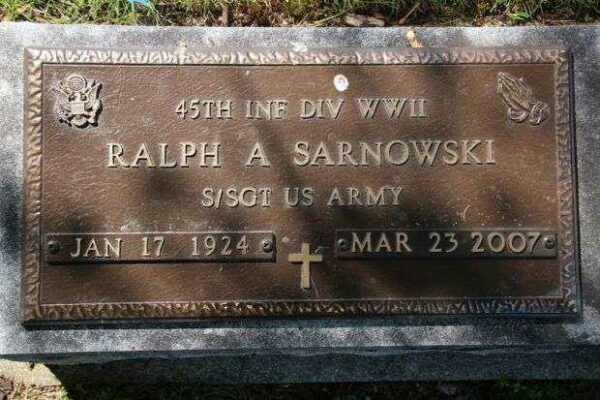 RALPH A SARNOWSKI MEMORIAL CEMETERY STONE