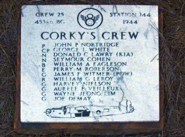 “CORKY’S CREW” B-24 WAR MEMORIAL PLAQUE