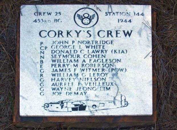 “CORKY’S CREW” B-24 WAR MEMORIAL PLAQUE
