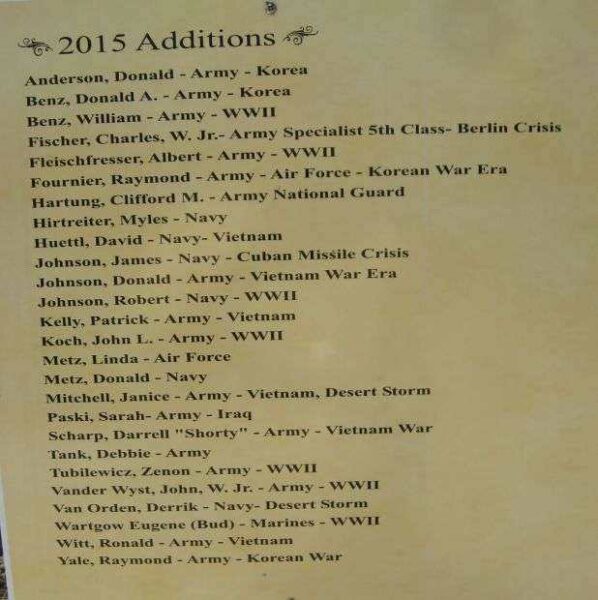 BUTTERNUT AREA VETERANS MEMORIAL HONOR ROLL PLAQUE X