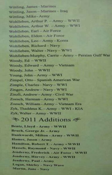 BUTTERNUT AREA VETERANS MEMORIAL HONOR ROLL PLAQUE V