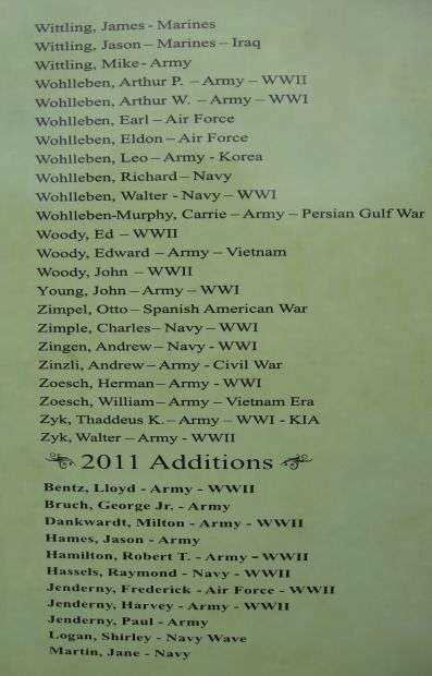 BUTTERNUT AREA VETERANS MEMORIAL HONOR ROLL PLAQUE V