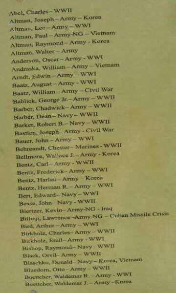 BUTTERNUT AREA VETERANS MEMORIAL HONOR ROLL PLAQUE A