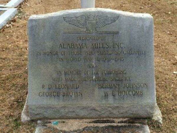 ALABAMA MILLS, INC. WORLD WAR II MEMORIAL WEPTUMPKA