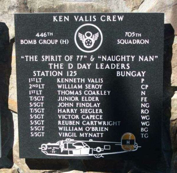 “KEN VALIS CREW” B-24 WAR MEMORIAL PLAQUE