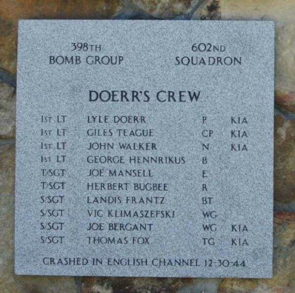 “DOERR’S CREW” B-17 WAR MEMORIAL PLAQUE