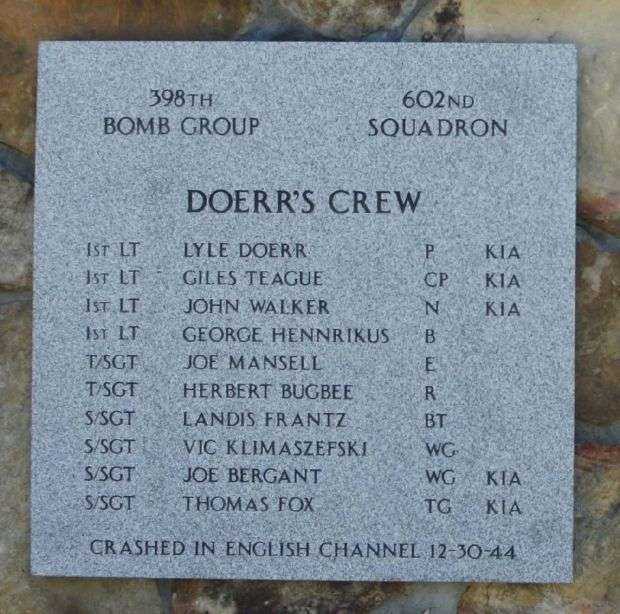 “DOERR’S CREW” B-17 WAR MEMORIAL PLAQUE