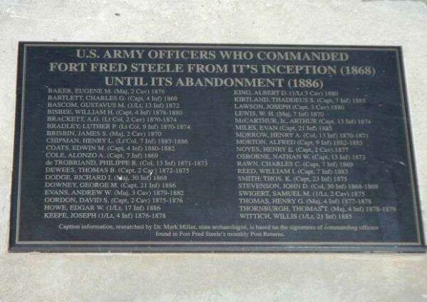 OFFICERS WHO COMMANDED FORT FRED STEELE MEMORIAL PLAQUE