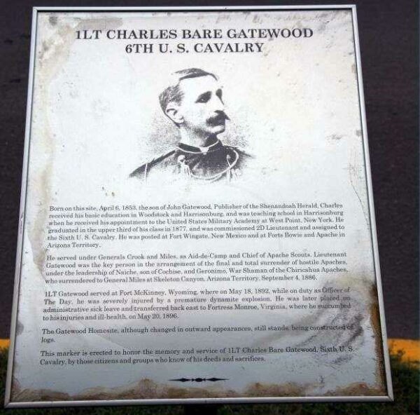 1LT CHARLES BARE GATEWOOD 6TH U.S. CAVALRY MEMORIAL PLAQUE