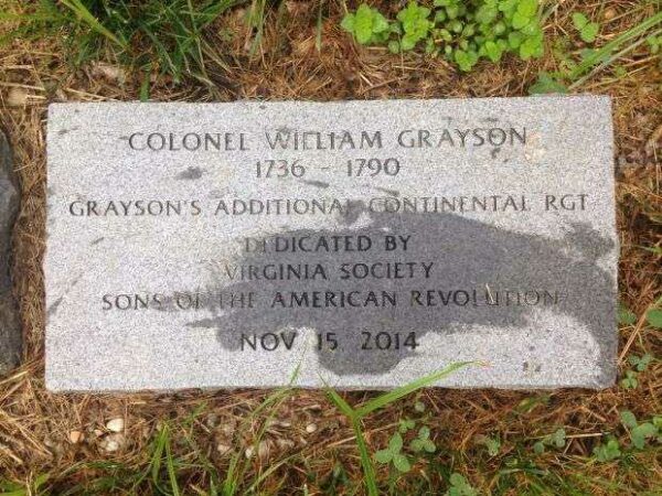 COLONEL WILLIAM GRAYSON  REVOLUTIONARY WAR MEMORIAL TABLET