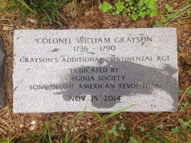 COLONEL WILLIAM GRAYSON  REVOLUTIONARY WAR MEMORIAL TABLET