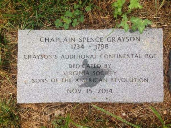 CHAPLAIN SPENCER GRAYSON REVOLUTIONARY WAR MEMORIAL TABLET