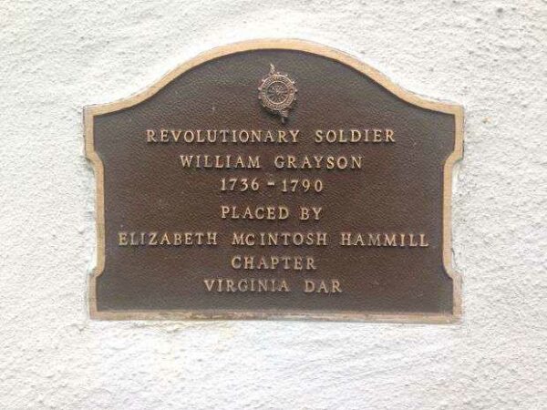 REVOLUTIONARY SOLDIER WILLIAM GRAYSON MEMORIAL PLAQUE