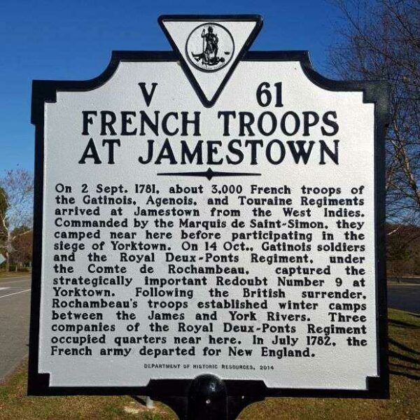 FRENCH TROOPS AT JAMESTOWN REVOLUTIONARY WAR MEMORIAL MARKER