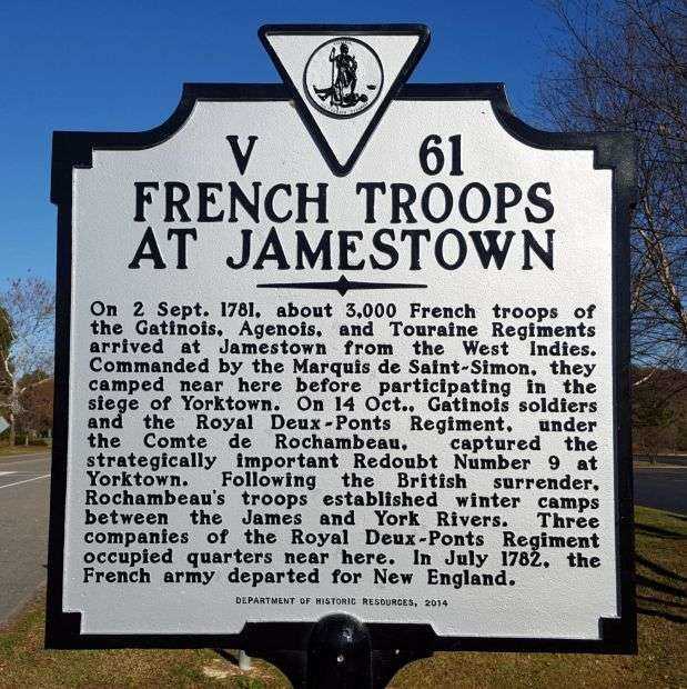FRENCH TROOPS AT JAMESTOWN REVOLUTIONARY WAR MEMORIAL MARKER