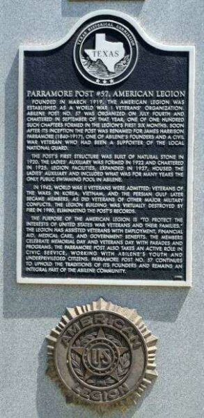 PARRAMORE POST #57 AMERICAN LEGION MEMORIAL PLAQUE