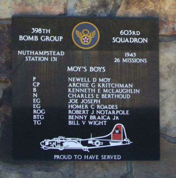 “MOYS BOYS” B-17 WAR MEMORIAL PLAQUE