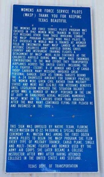 WOMEN AIR FORCE PILOTS (WASP) MEMORIAL PLAQUE