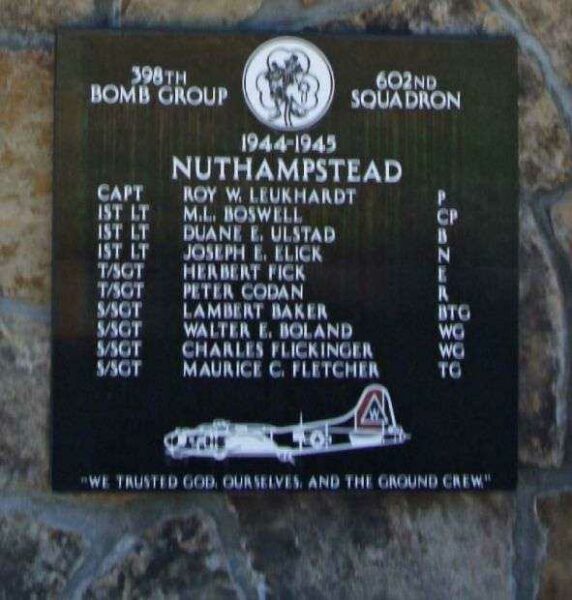 1944-1945 “NUTHAMPSTEAD” B-17 WAR MEMORIAL PLAQUE