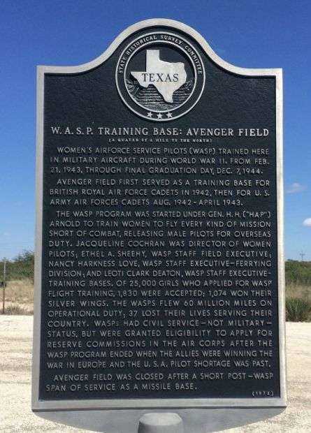 W.A.S.P. TRAINING BASE: AVENGER FIELD MEMORIAL PLAQUE