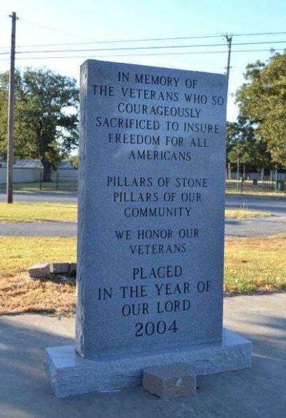 RISING STAR AREA VETERANS MEMORIAL DEDICATION STONE BACK