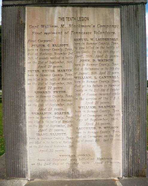 SUMMER COUNTY MEXICAN AMERICAN WAR MONUMENT SIDE B