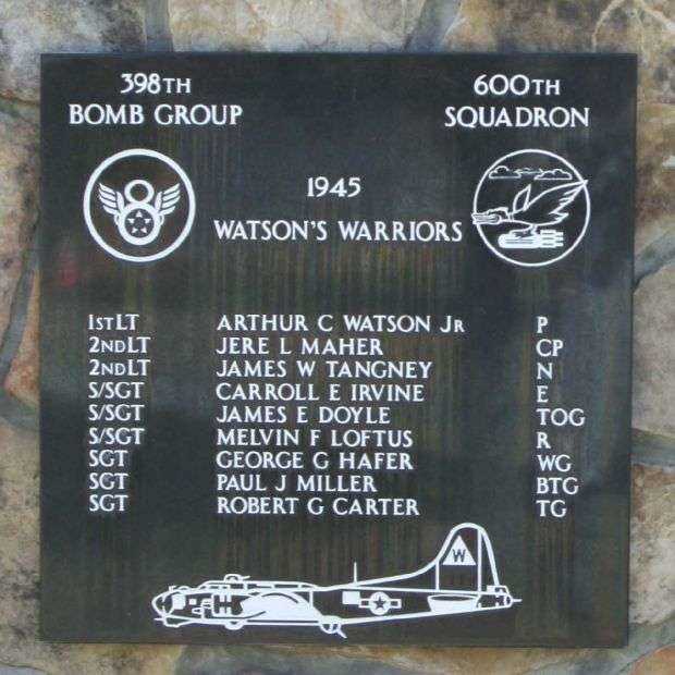 “WATSON’S WARRIORS” B-17 WAR MEMORIAL PLAQUE