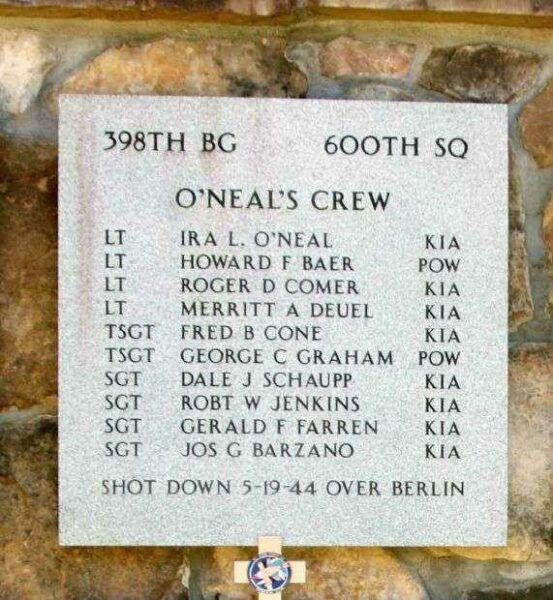 “O’NEAL’S CREW” B-17 WAR MEMORIAL PLAQUE