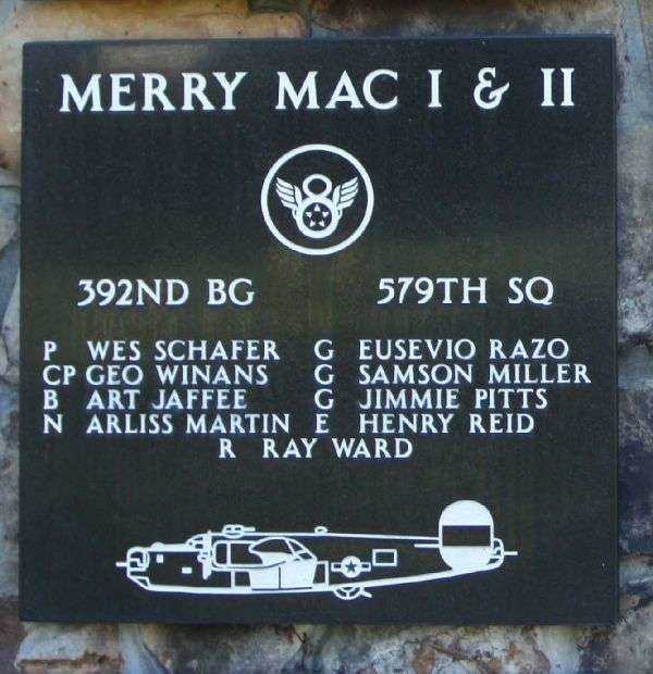 “MERRY MAC I & II” B-24 WAR MEMORIAL PLAQUE