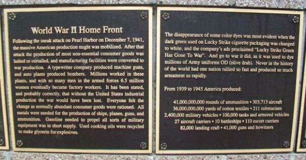 WORLD WAR II HOME FRONT MEMORIAL PLAQUES