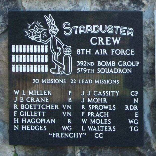 “STARDUSTER CREW” B-24 WAR MEMORIAL PLAQUE