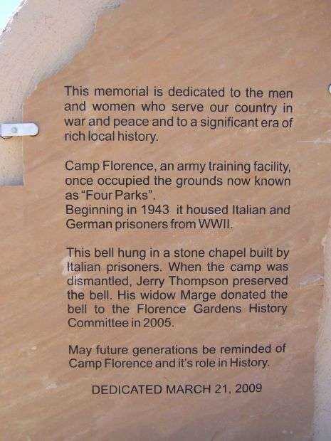 CAMP FLORENCE MEMORIAL ARCH PLAQUE
