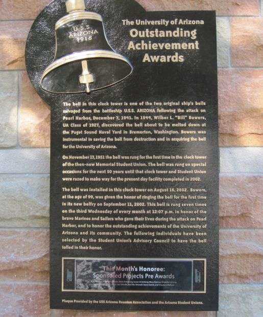 U.S.S. ARIZONA 1916 MEMORIAL BELL TOWER PLAQUE