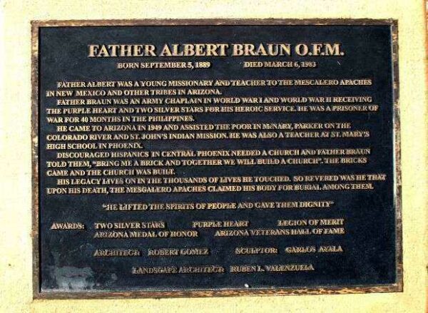 FATHER ALBERT BRAUN O.F.M. MEMORIAL PLAQUE
