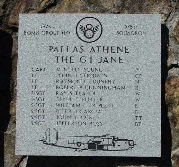 “PALLAS ATHENE” B-24 WAR MEMORIAL PLAQUE