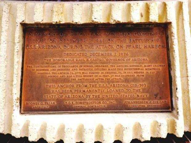 ARIZONA WORLD WAR II MEMORIAL ANCHOR PLAQUE A