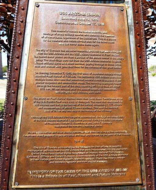 CITY OF GLENDALE VETERANS MEMORIAL PLAQUE