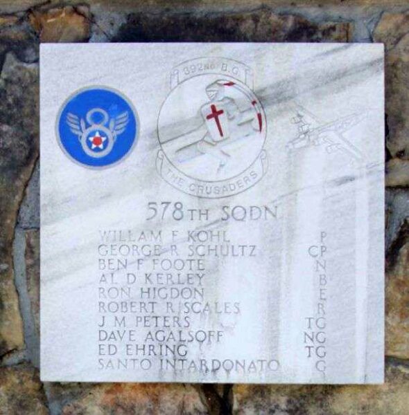 578TH BOMB SQUADRON WAR MEMORIAL PLAQUE