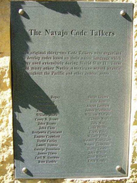 NAVAJO CODE TALKER WORLD WAR II MEMORIAL PLAQUE A