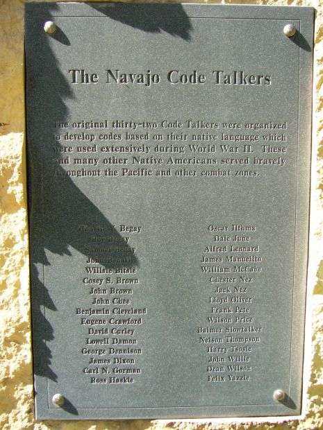 NAVAJO CODE TALKER WORLD WAR II MEMORIAL PLAQUE A