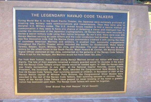 NAVAJO CODE TALKERS MEMORIAL PLAQUE I