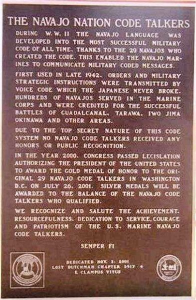 NAVAJO CODE TALKERS MEMORIAL PLAQUE II