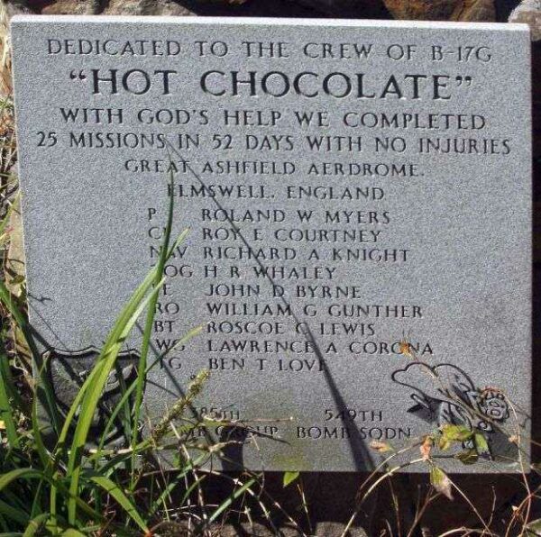 “HOT CHOCOLATE” B-17 WAR MEMORIAL PLAQUE